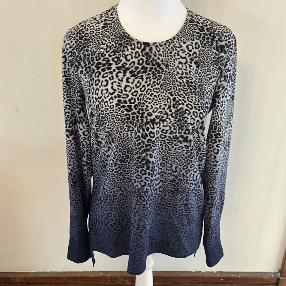 Vince Camuto Leopard Print Black gray purple  Long Sleeve Blouse Size XS EUC